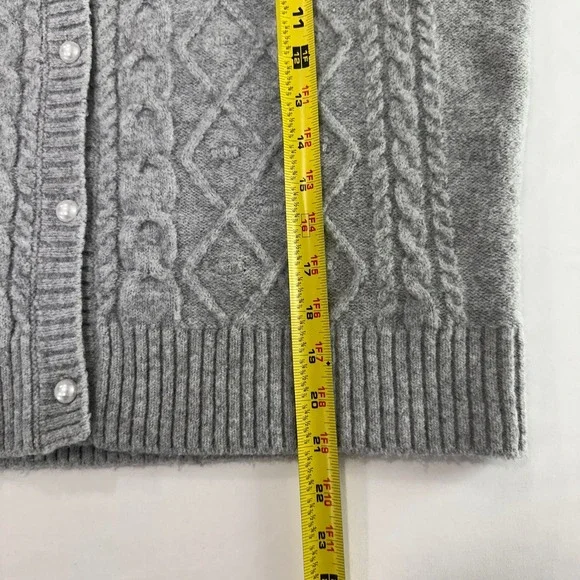 WAYF Cable Knit Cardigan Women XL Grey Pearl Button Bow Accent | Coquette - Picture 8 of 8